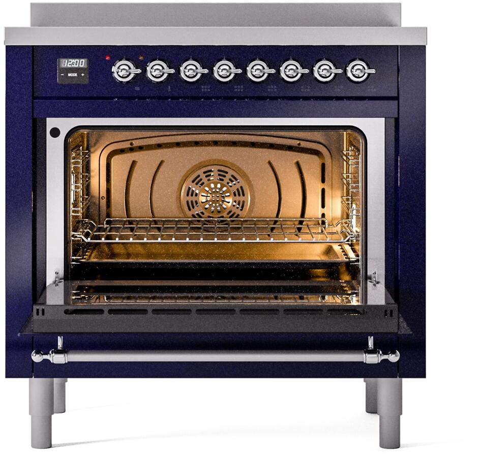 ILVE Nostalgie II 36-Inch Freestanding Electric Induction Range in Midnight Blue with Chrome Trim (UPI366NMPMBC)