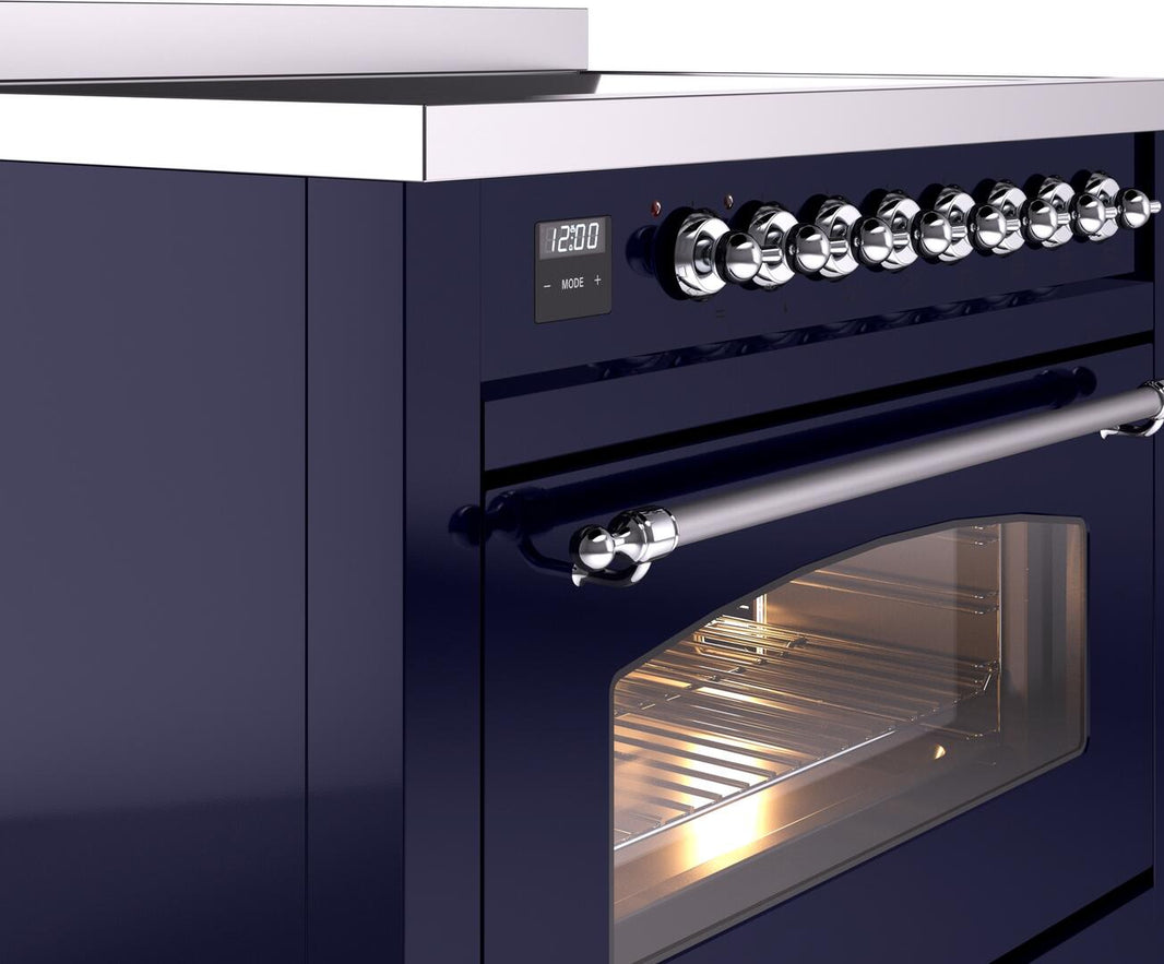 ILVE Nostalgie II 36-Inch Freestanding Electric Induction Range in Midnight Blue with Chrome Trim (UPI366NMPMBC)