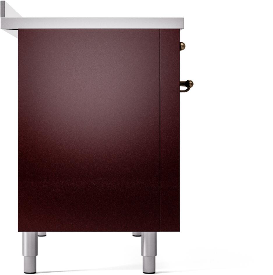 ILVE Nostalgie II 48-Inch Freestanding Electric Induction Range in Burgundy with Bronze Trim (UPI486NMPBUB)