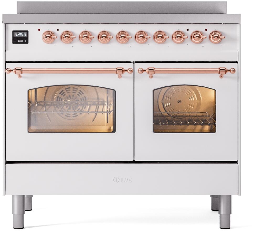 ILVE Nostalgie II 40-Inch Freestanding Electric Induction Range in White with Copper Trim (UPDI406NMPWHP)