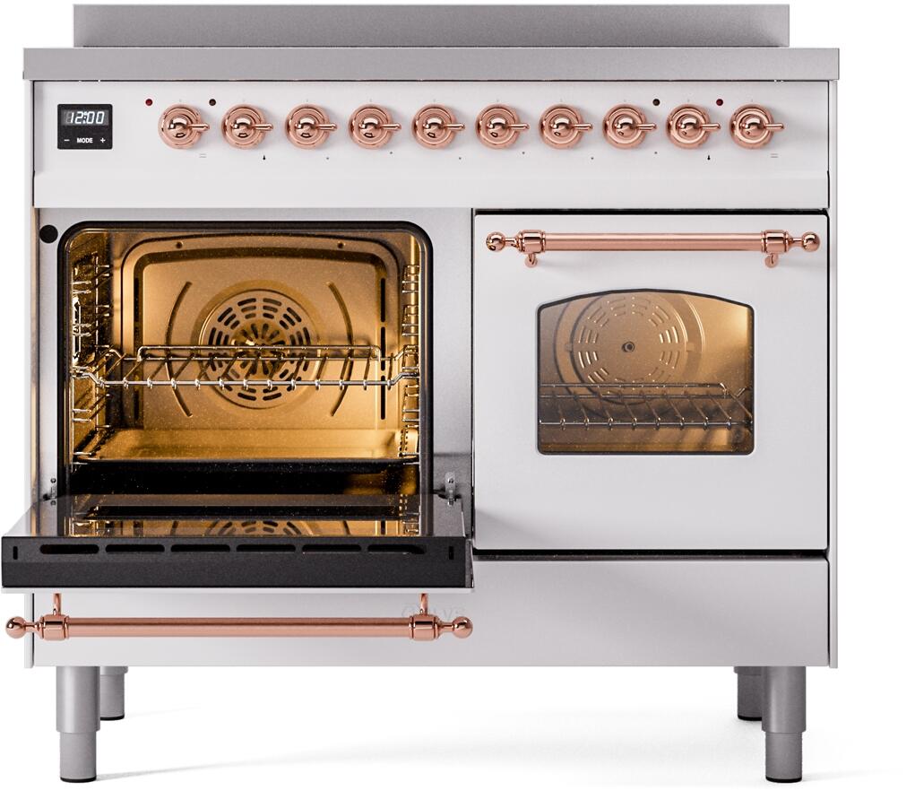 ILVE Nostalgie II 40-Inch Freestanding Electric Induction Range in White with Copper Trim (UPDI406NMPWHP)