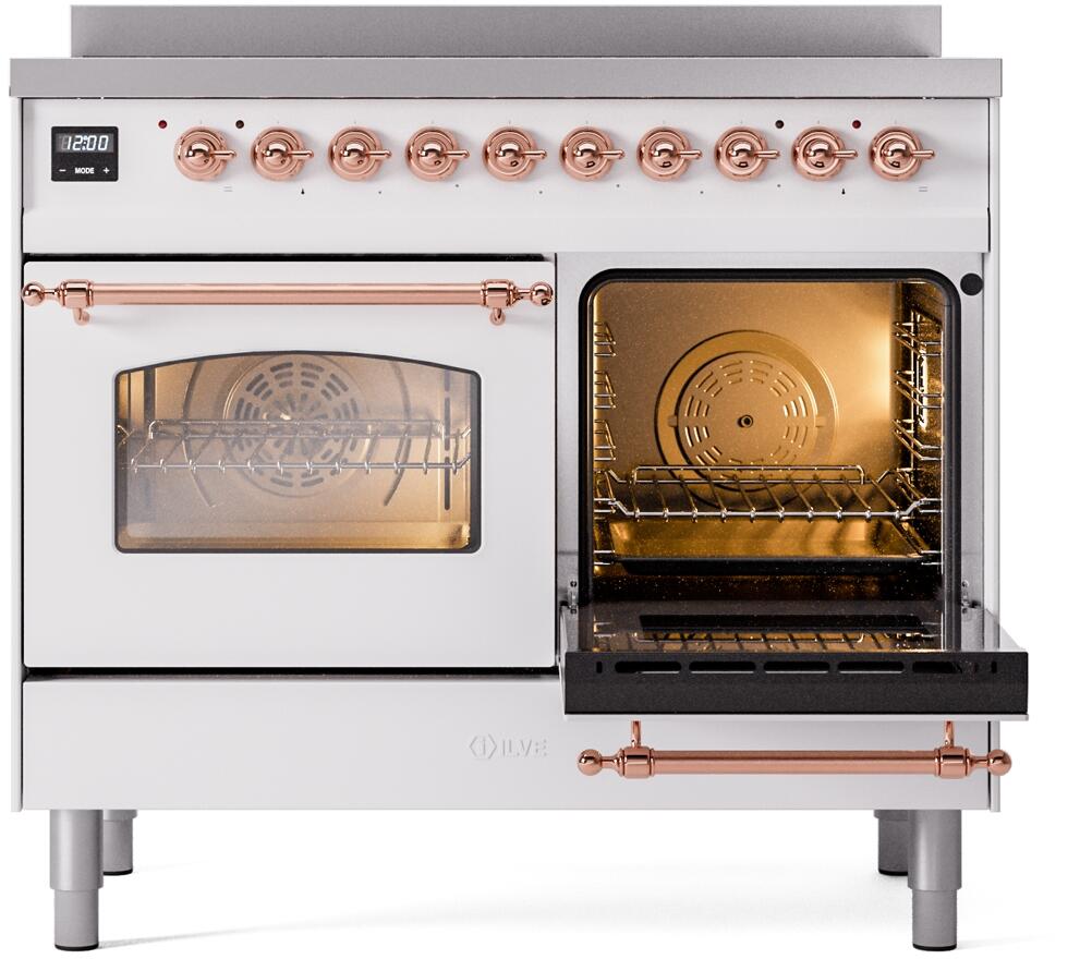 ILVE Nostalgie II 40-Inch Freestanding Electric Induction Range in White with Copper Trim (UPDI406NMPWHP)