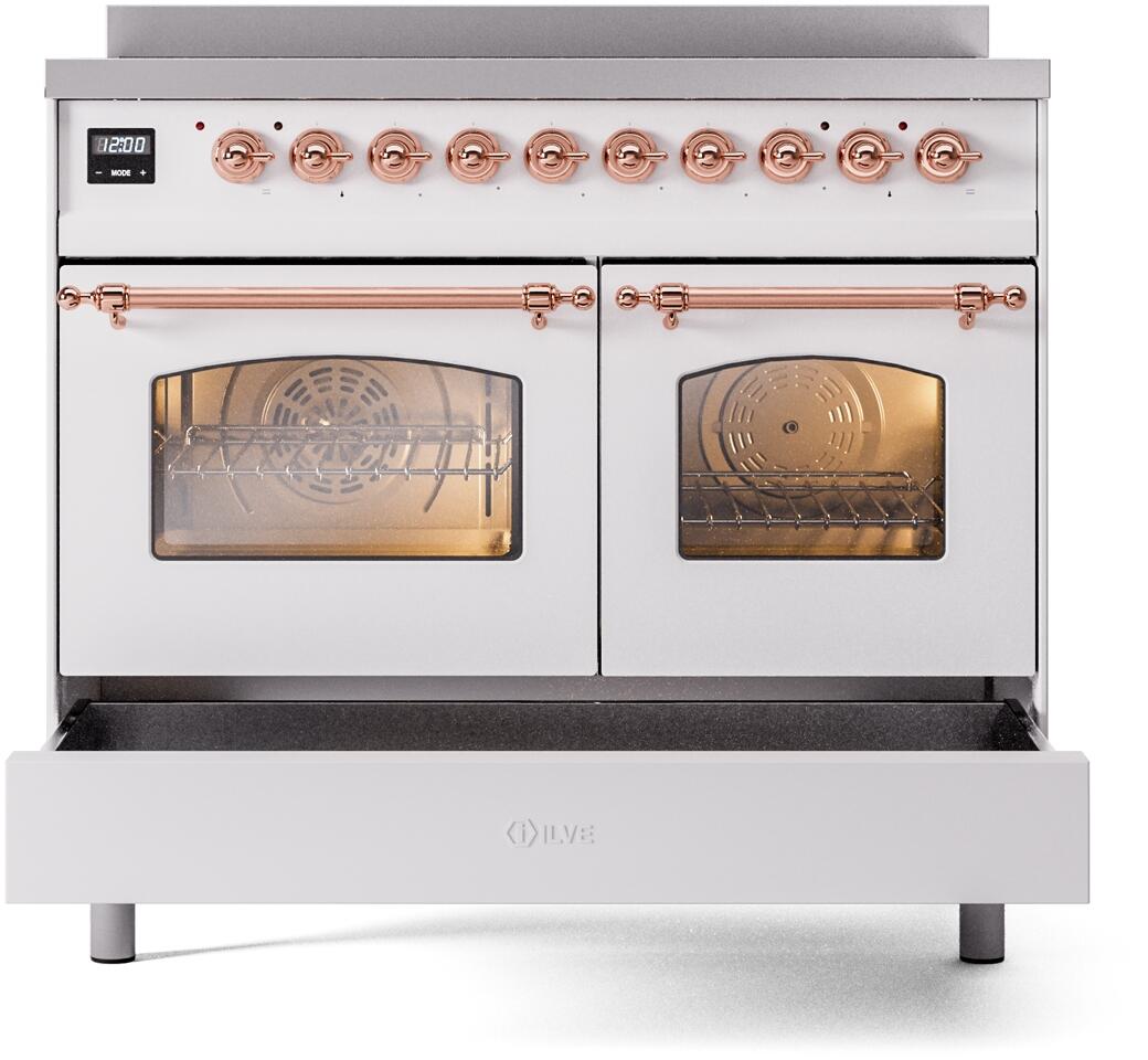 ILVE Nostalgie II 40-Inch Freestanding Electric Induction Range in White with Copper Trim (UPDI406NMPWHP)