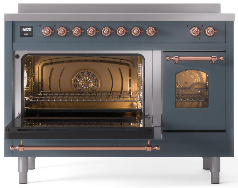 ILVE Nostalgie II 48-Inch Freestanding Electric Induction Range in Blue Grey with Copper Trim (UPI486NMPBGP)