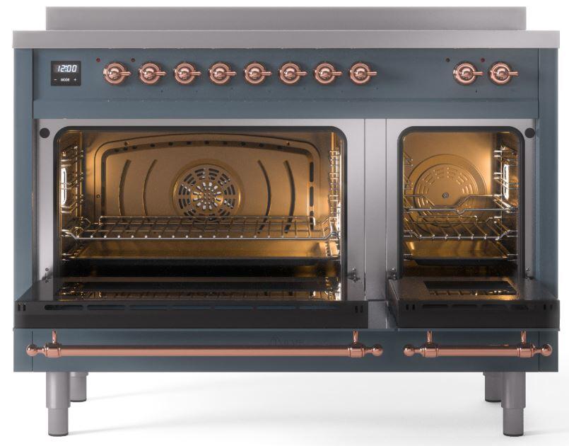 ILVE Nostalgie II 48-Inch Freestanding Electric Induction Range in Blue Grey with Copper Trim (UPI486NMPBGP)