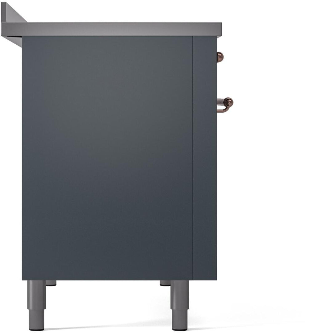 ILVE Nostalgie II 48-Inch Freestanding Electric Induction Range in Blue Grey with Copper Trim (UPI486NMPBGP)