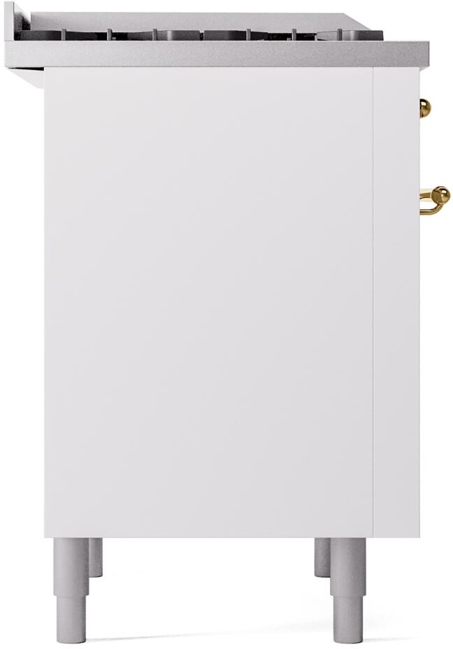 ILVE Nostalgie II 36-Inch Dual Fuel Freestanding Range in White with Brass Trim (UP36FNMPWHG)