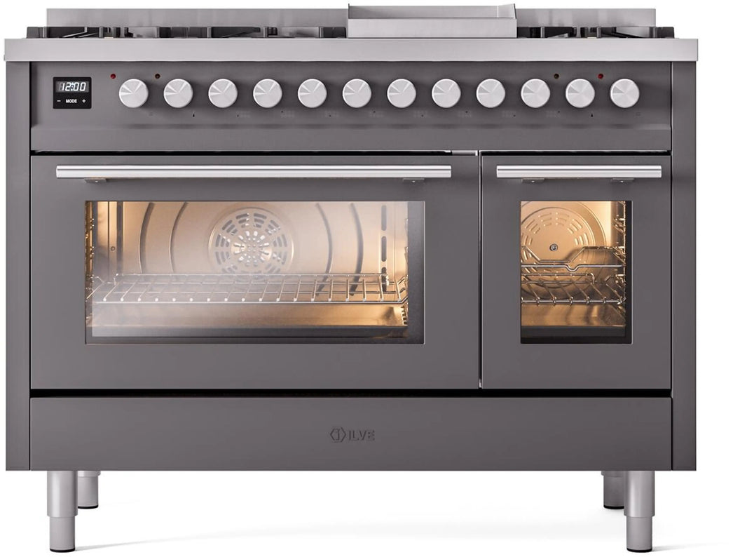 ILVE 48-Inch Professional Plus II Freestanding Dual Fuel Range with 8 Sealed Burner in Matte Graphite (UP48FWMPMG)