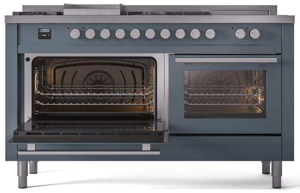 ILVE 60-Inch Professional Plus II Freestanding Dual Fuel Range with 7 Gas Burner in Blue Grey (UP60FSWMPBG)