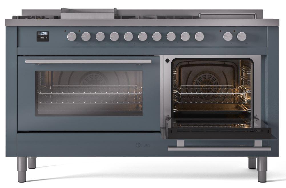 ILVE 60-Inch Professional Plus II Freestanding Dual Fuel Range with 7 Gas Burner in Blue Grey (UP60FSWMPBG)