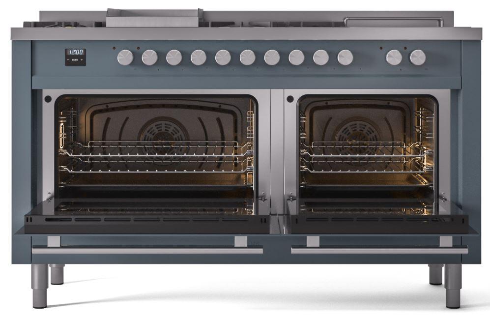 ILVE 60-Inch Professional Plus II Freestanding Dual Fuel Range with 7 Gas Burner in Blue Grey (UP60FSWMPBG)