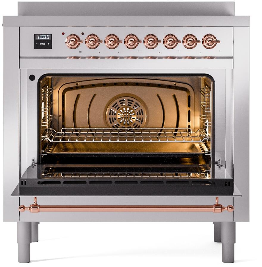 ILVE Nostalgie II 36-Inch Freestanding Electric Induction Range in Stainless Steel with Copper Trim (UPI366NMPSSP)