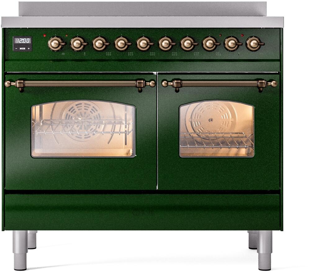 ILVE Nostalgie II 40-Inch Freestanding Electric Induction Range in Emerald Green with Bronze Trim (UPDI406NMPEGB)