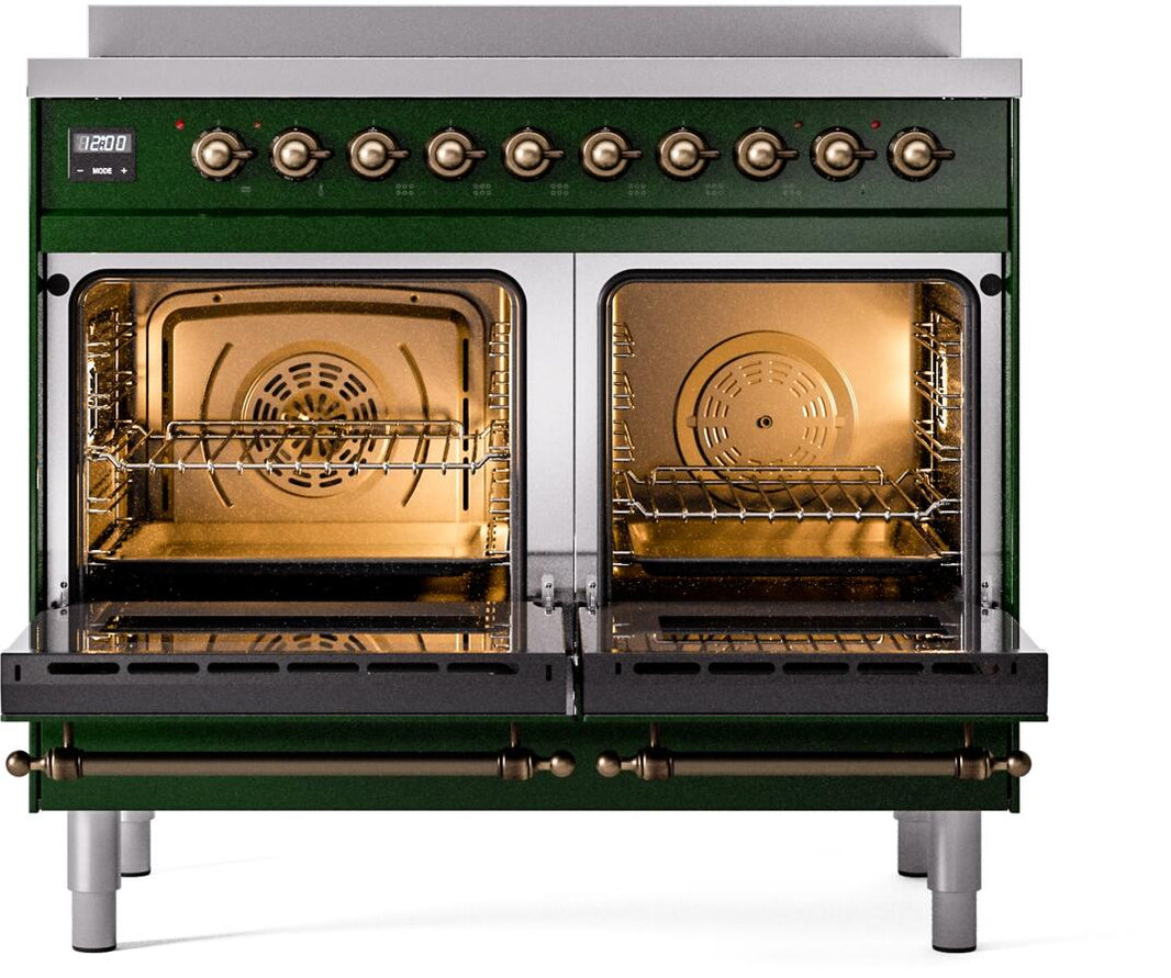 ILVE Nostalgie II 40-Inch Freestanding Electric Induction Range in Emerald Green with Bronze Trim (UPDI406NMPEGB)