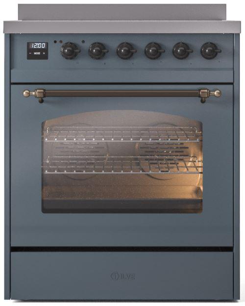 ILVE Nostalgie II 30-Inch Freestanding Electric Induction Range in Blue Grey with Bronze Trim (UPI304NMPBGB)