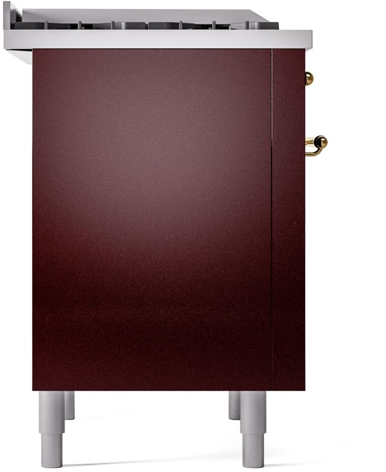 ILVE Nostalgie II 36-Inch Dual Fuel Freestanding Range in Burgundy with Brass Trim (UP36FNMPBUG)