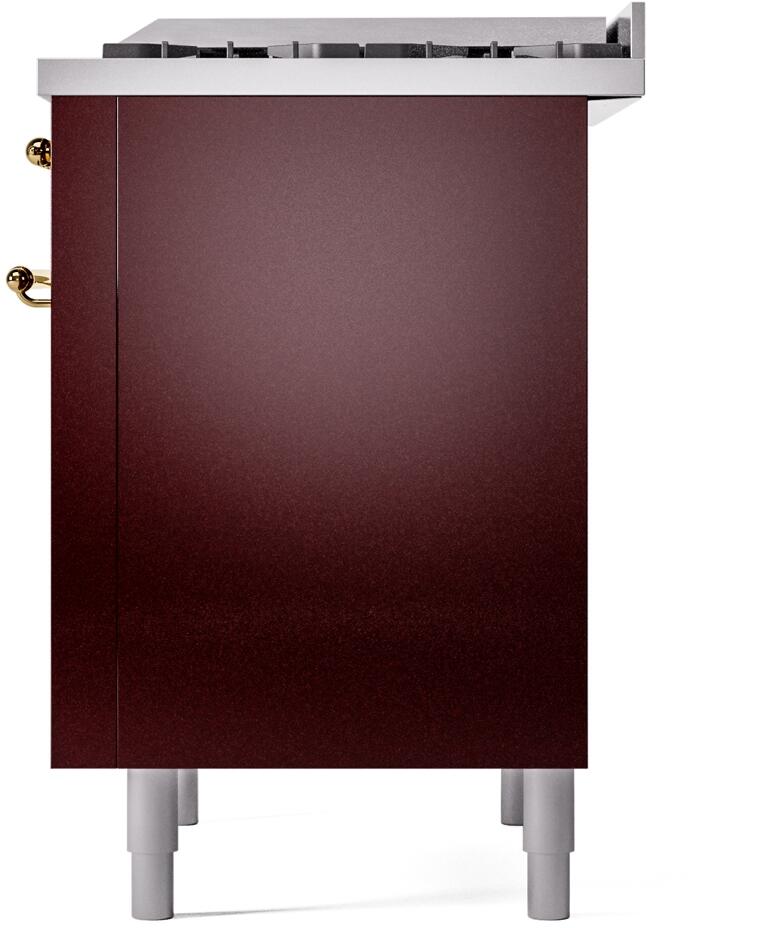 ILVE Nostalgie II 36-Inch Dual Fuel Freestanding Range in Burgundy with Brass Trim (UP36FNMPBUG)