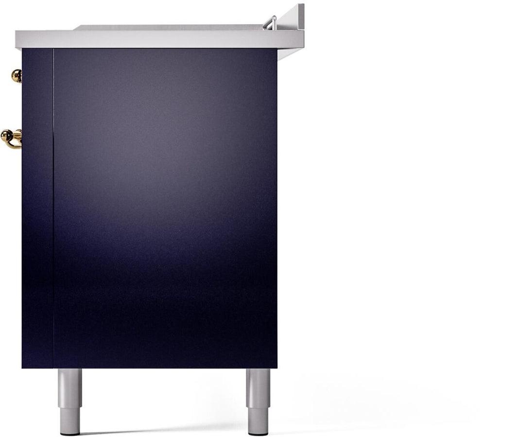 ILVE Nostalgie II 60-Inch Dual Fuel Freestanding Range in Midnight Blue with Brass Trim (UP60FSNMPMBG)