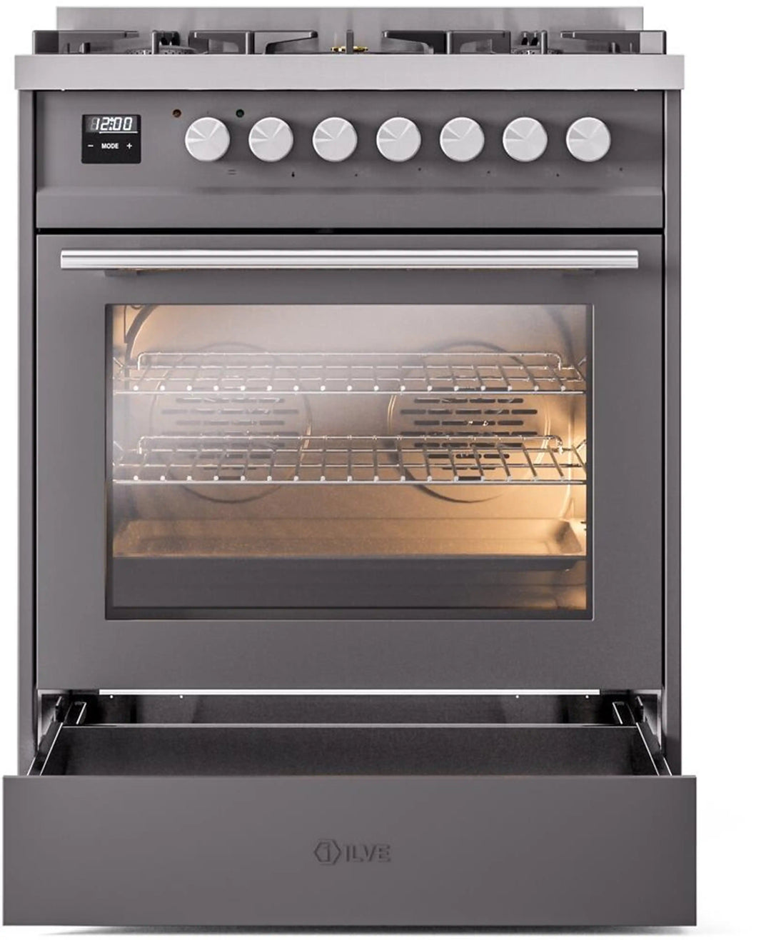 ILVE Professional Plus II 30-Inch Freestanding Dual Fuel Range with 5 Sealed Burners in Matte Graphite (UP30WMPMG)