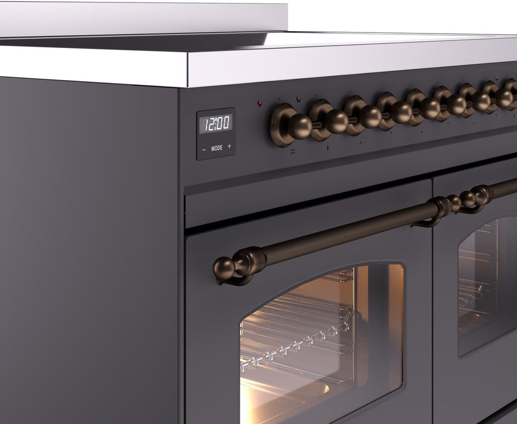 ILVE Nostalgie II 40-Inch Freestanding Electric Induction Range in Matte Graphite with Bronze Trim (UPDI406NMPMGB)