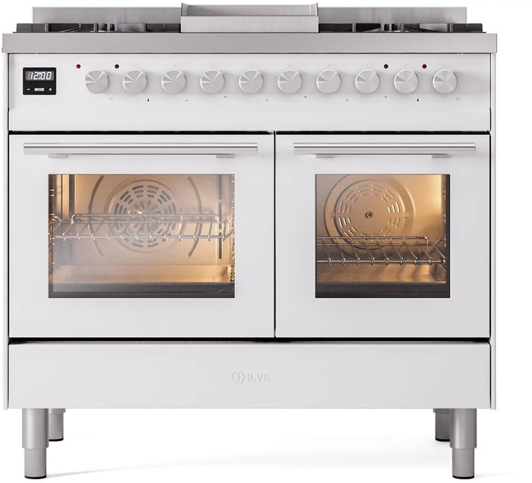 ILVE Professional Plus II 40-Inch Freestanding Dual Fuel Range with 6 Sealed Burner in White (UPD40FWMPWH)