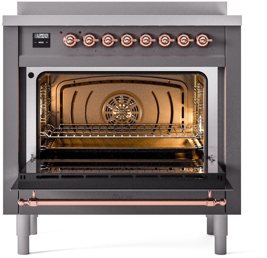 ILVE Nostalgie II 36-Inch Freestanding Electric Induction Range in Matte Graphite with Copper Trim (UPI366NMPMGP)