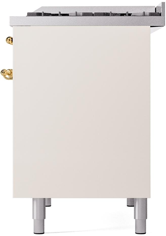 ILVE Nostalgie II 40-Inch Dual Fuel Freestanding Range in Antique White with Brass Trim (UPD40FNMPAWG)