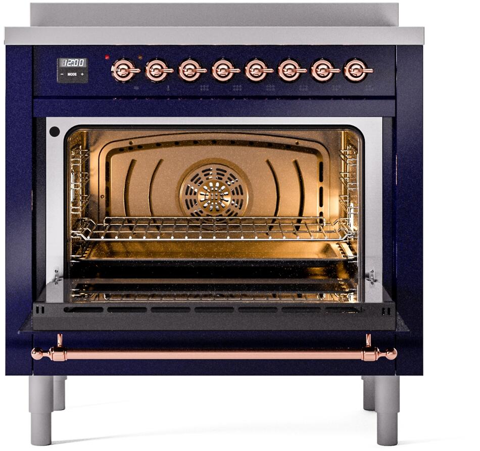 ILVE Nostalgie II 36-Inch Freestanding Electric Induction Range in Midnight Blue with Copper Trim (UPI366NMPMBP)