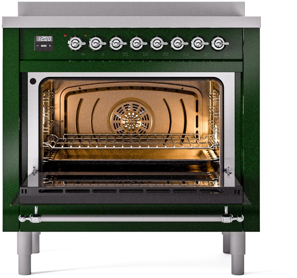 ILVE Nostalgie II 36-Inch Freestanding Electric Induction Range in Emerald Green with Chrome Trim (UPI366NMPEGC)