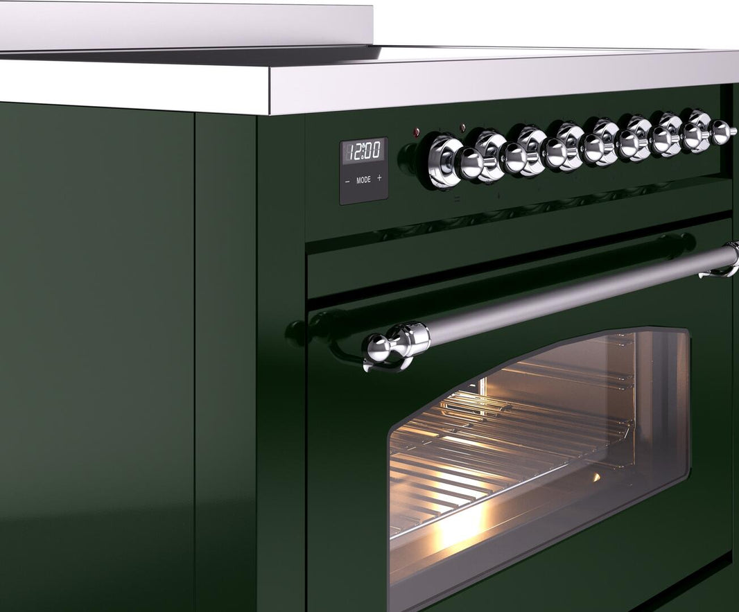 ILVE Nostalgie II 36-Inch Freestanding Electric Induction Range in Emerald Green with Chrome Trim (UPI366NMPEGC)