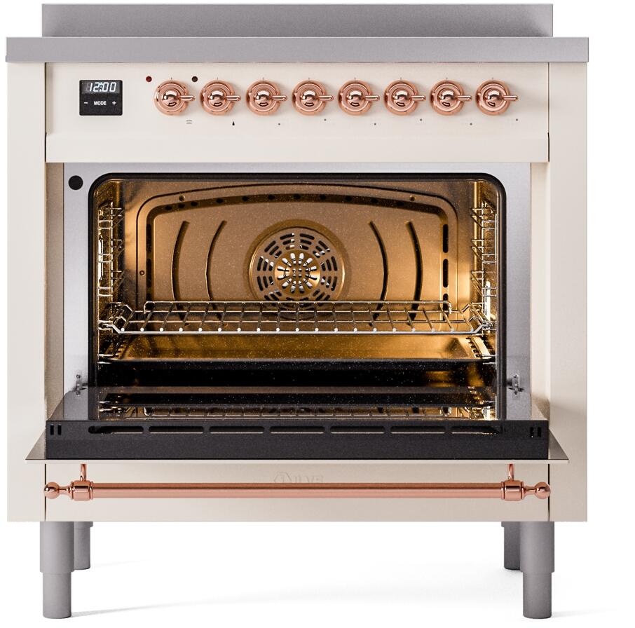 ILVE Nostalgie II 36-Inch Freestanding Electric Induction Range in Antique White with Copper Trim (UPI366NMPAWP)