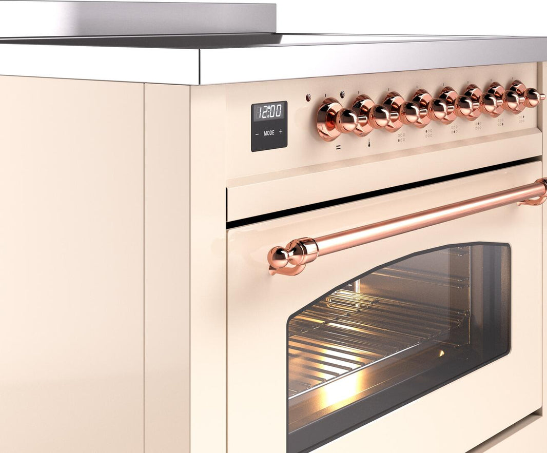 ILVE Nostalgie II 36-Inch Freestanding Electric Induction Range in Antique White with Copper Trim (UPI366NMPAWP)