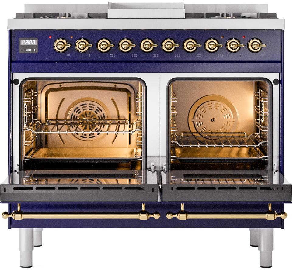 ILVE Nostalgie II 40-Inch Dual Fuel Freestanding Range in Midnight Blue with Brass Trim (UPD40FNMPMBG)