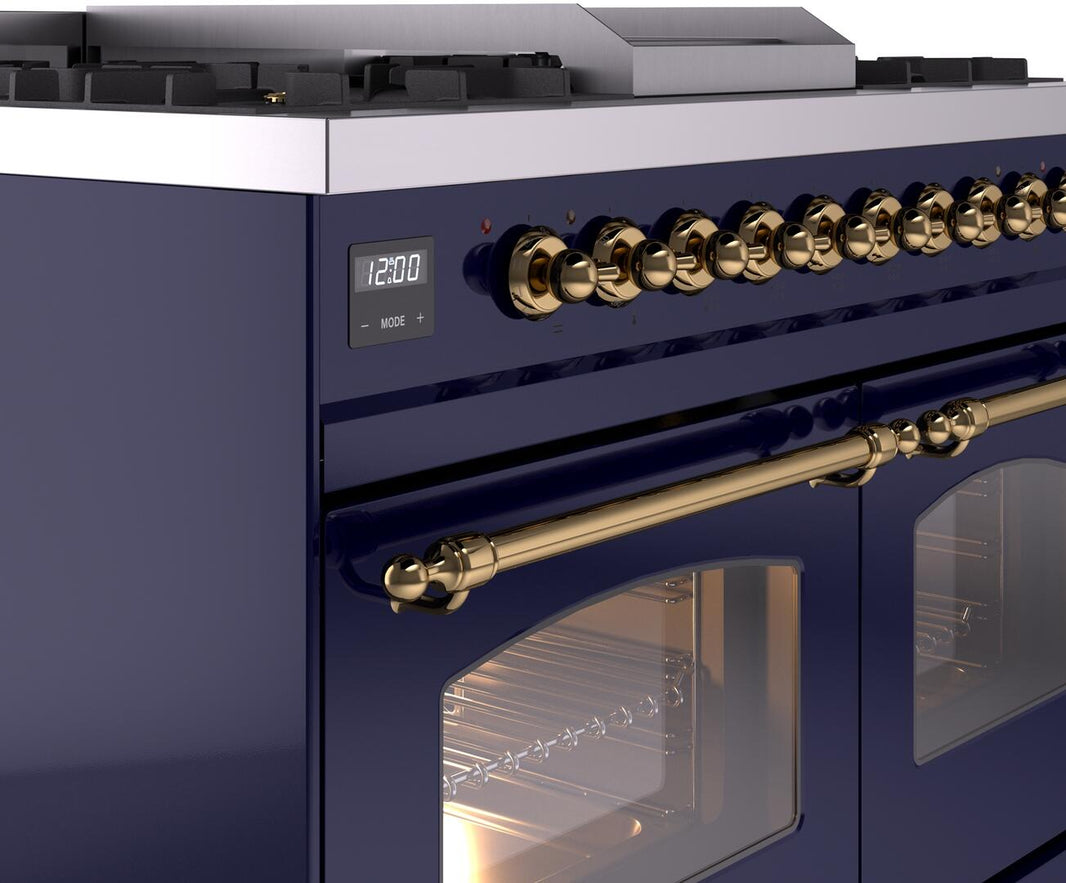 ILVE Nostalgie II 40-Inch Dual Fuel Freestanding Range in Midnight Blue with Brass Trim (UPD40FNMPMBG)