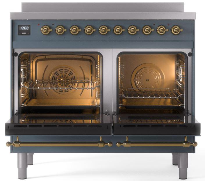 ILVE Nostalgie II 40-Inch Freestanding Electric Induction Range in Blue Grey with Brass Trim (UPDI406NMPBGG)