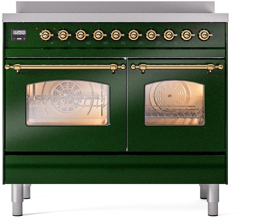 ILVE Nostalgie II 40-Inch Freestanding Electric Induction Range in Emerald Green with Brass Trim (UPDI406NMPEGG)