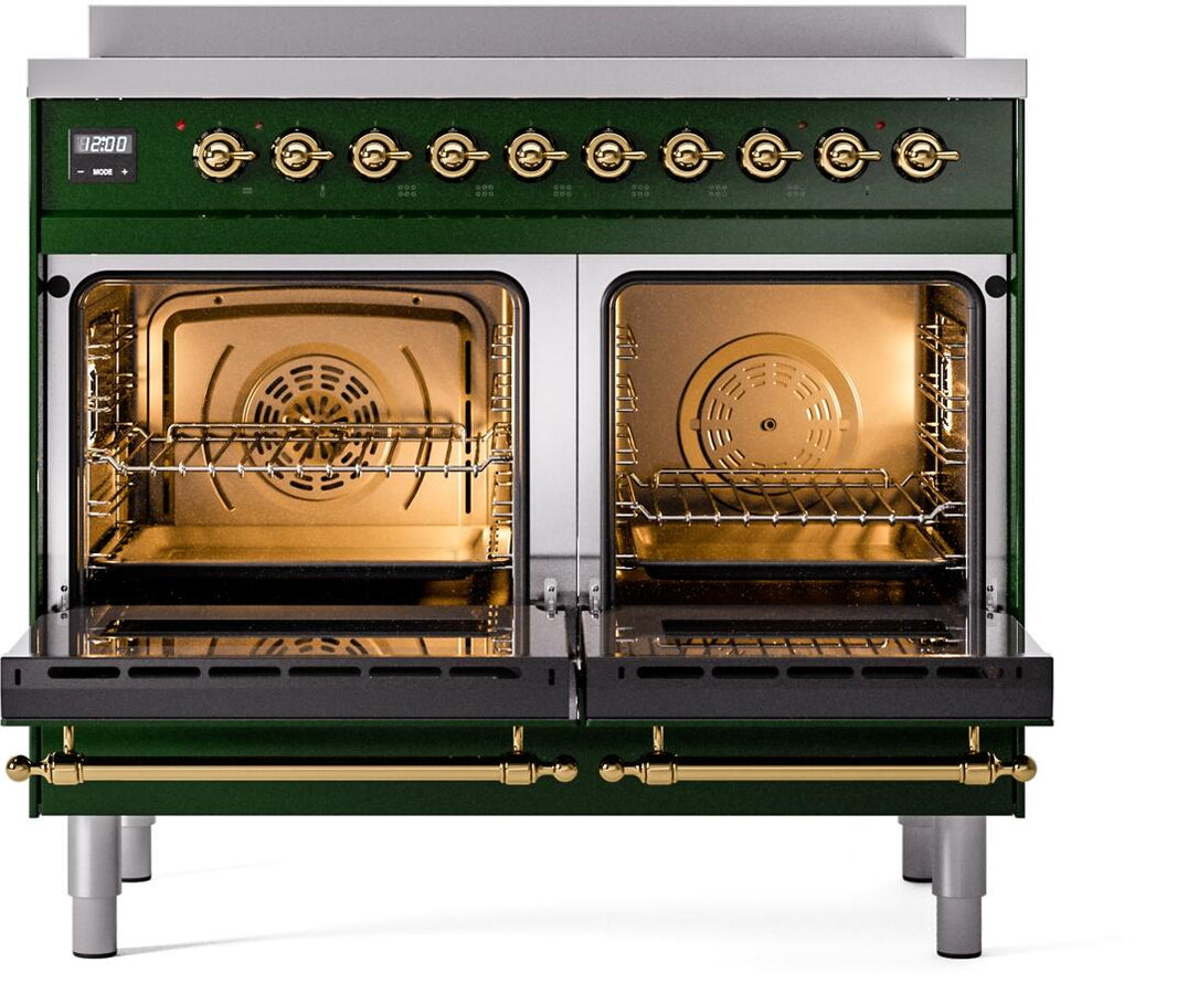 ILVE Nostalgie II 40-Inch Freestanding Electric Induction Range in Emerald Green with Brass Trim (UPDI406NMPEGG)