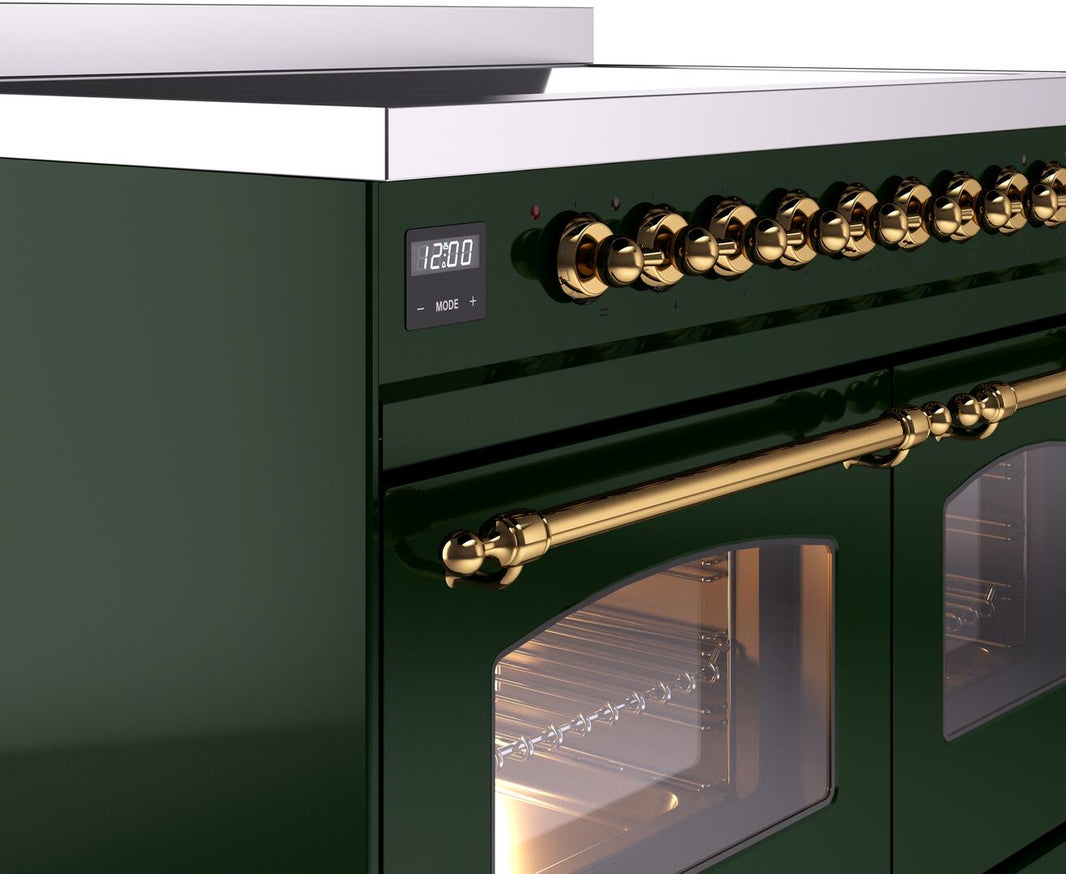 ILVE Nostalgie II 40-Inch Freestanding Electric Induction Range in Emerald Green with Brass Trim (UPDI406NMPEGG)