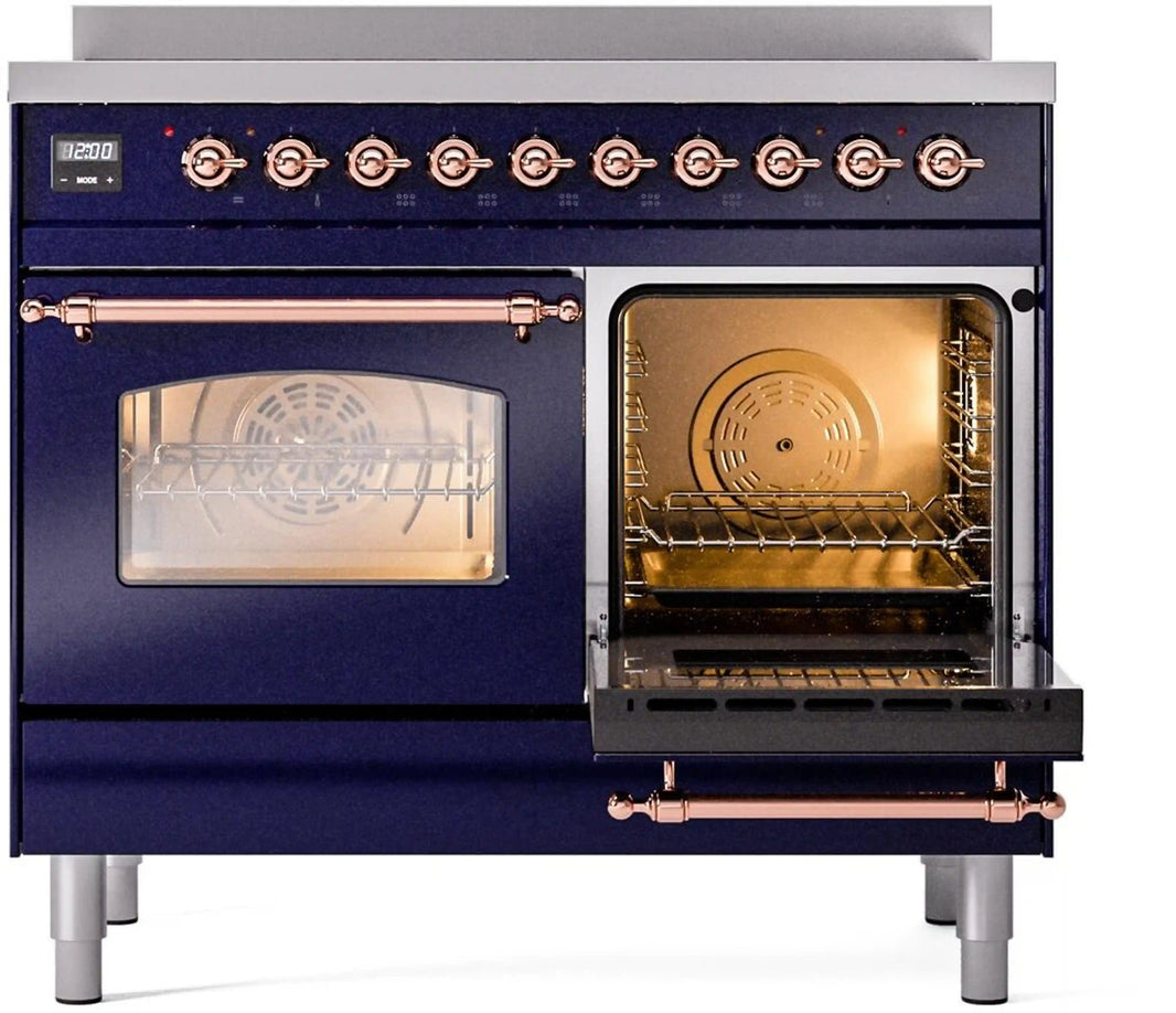 ILVE Nostalgie II 40-Inch Freestanding Electric Induction Range in Midnight Blue with Copper Trim (UPDI406NMPMBP)