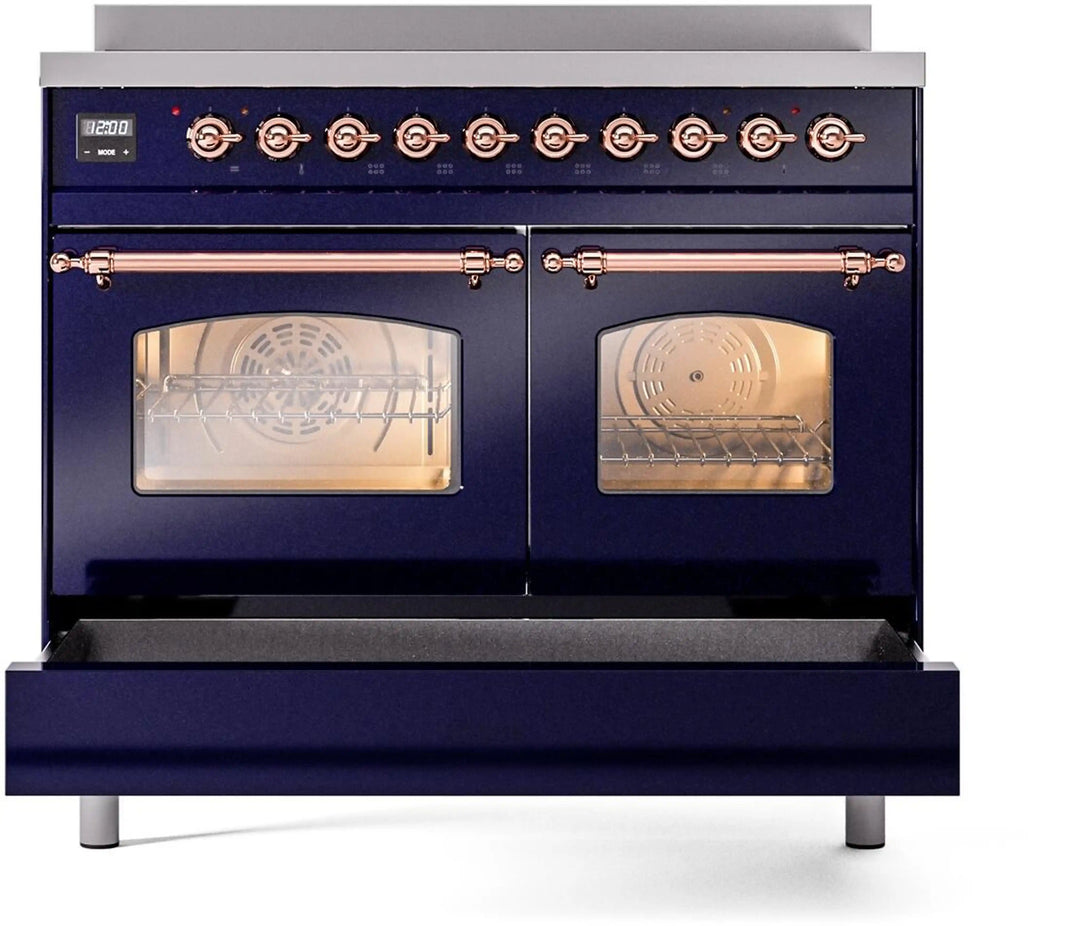 ILVE Nostalgie II 40-Inch Freestanding Electric Induction Range in Midnight Blue with Copper Trim (UPDI406NMPMBP)