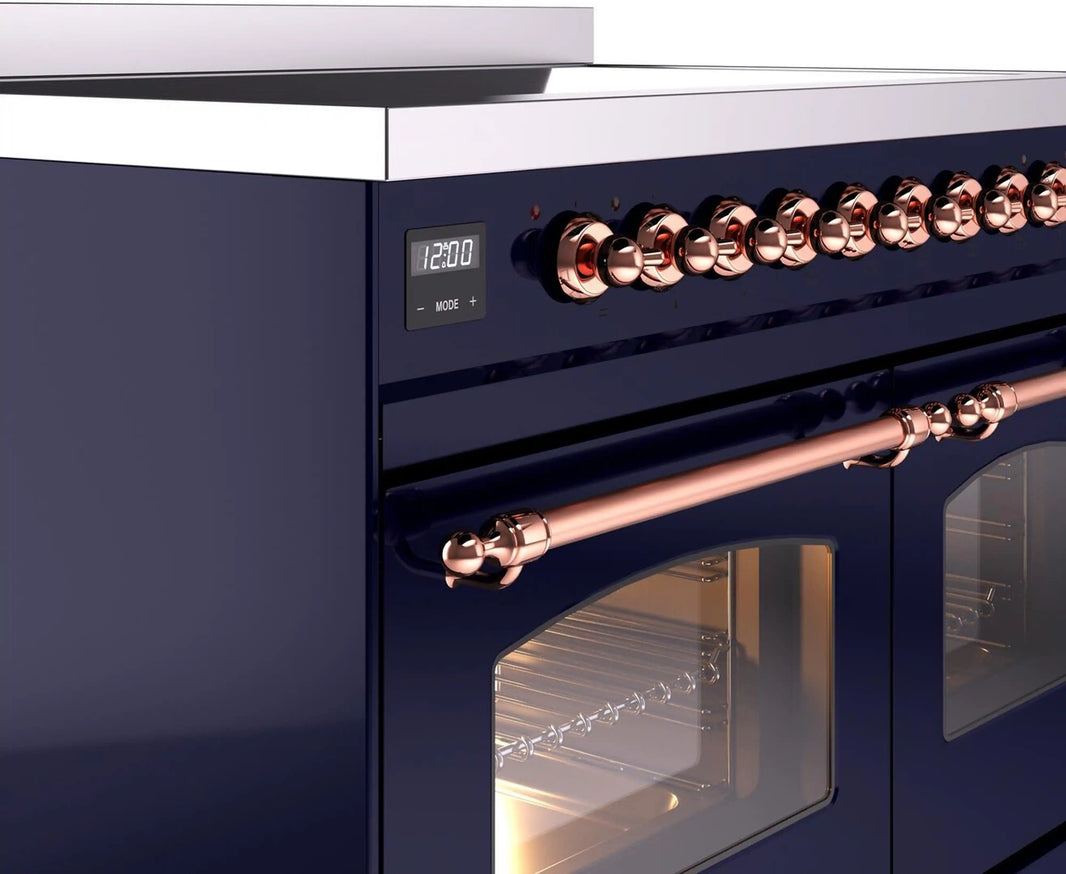 ILVE Nostalgie II 40-Inch Freestanding Electric Induction Range in Midnight Blue with Copper Trim (UPDI406NMPMBP)