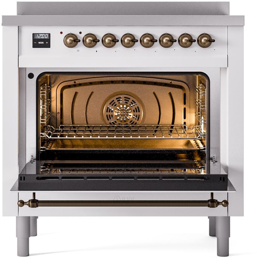 ILVE Nostalgie II 36-Inch Freestanding Electric Induction Range in White with Bronze Trim (UPI366NMPWHB)