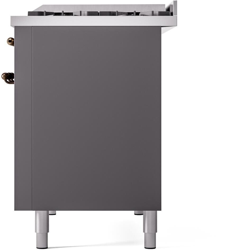 ILVE Nostalgie II 48-Inch Dual Fuel Freestanding Range in Matte Graphite with Bronze Trim (UP48FNMPMGB)