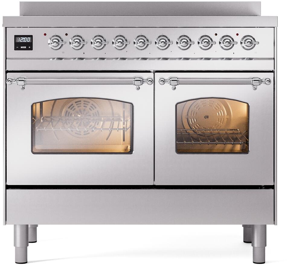 ILVE Nostalgie II 40-Inch Freestanding Electric Induction Range in Stainless Steel with Chrome Trim (UPDI406NMPSSC)