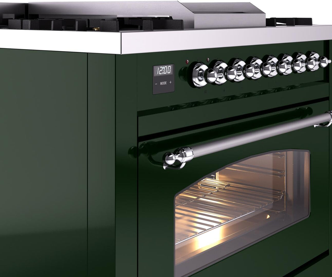 ILVE Nostalgie II 36-Inch Dual Fuel Freestanding Range in Emerald Green with Chrome Trim (UP36FNMPEGC)