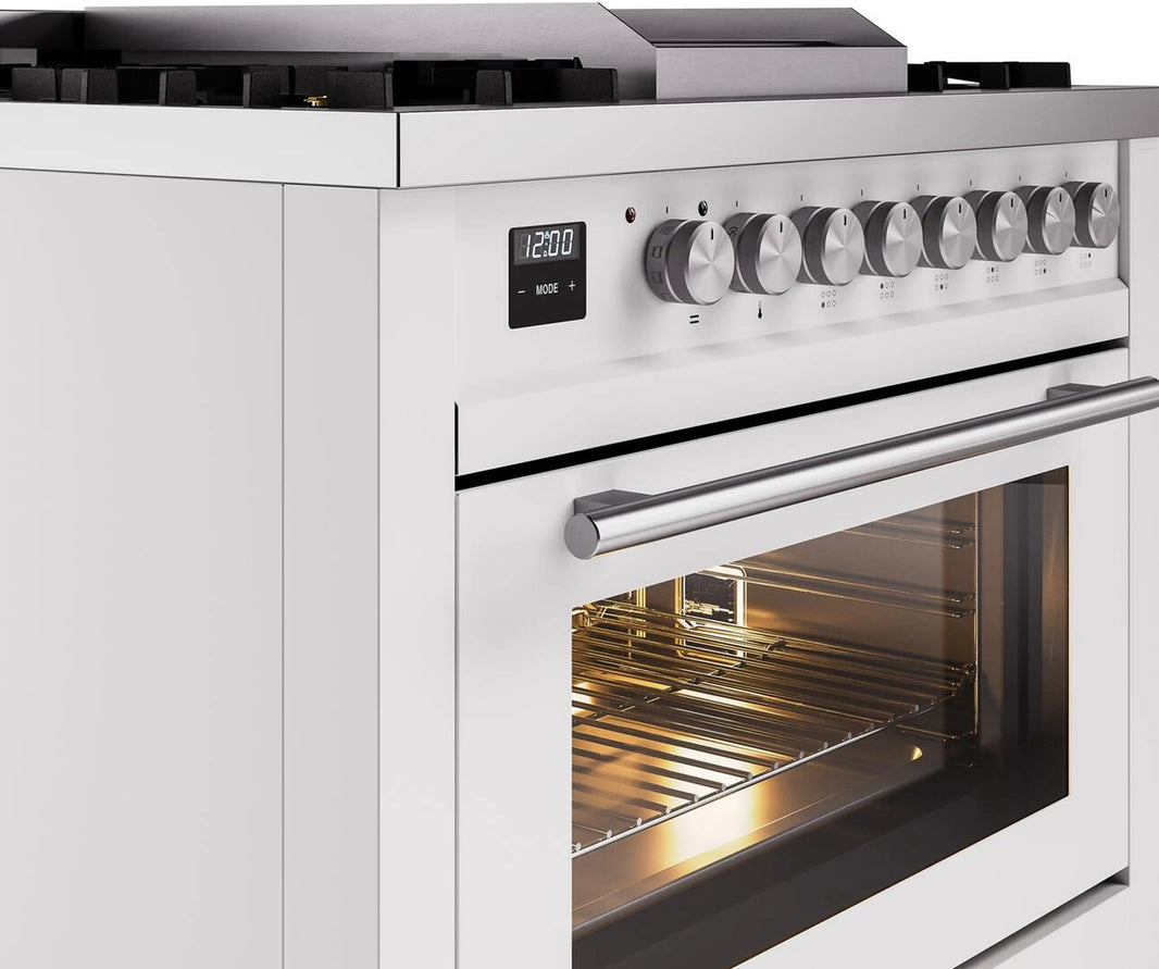 ILVE Professional Plus II 36-Inch Freestanding Dual Fuel Range with 6 Sealed Burner in White (UP36FWMPWH)