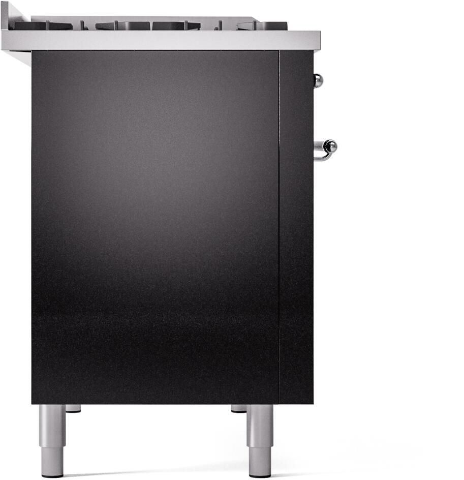 ILVE Nostalgie II 48-Inch Dual Fuel Freestanding Range in Glossy Black with Chrome Trim (UP48FNMPBKC)