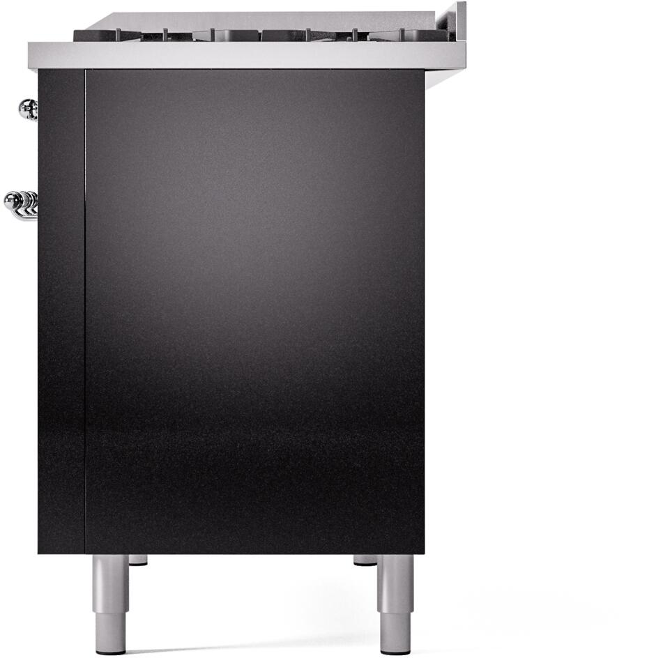 ILVE Nostalgie II 48-Inch Dual Fuel Freestanding Range in Glossy Black with Chrome Trim (UP48FNMPBKC)