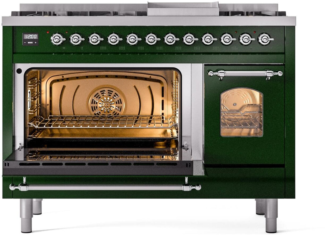 ILVE Nostalgie II 48-Inch Dual Fuel Freestanding Range in Emerald Green with Chrome Trim (UP48FNMPEGC)