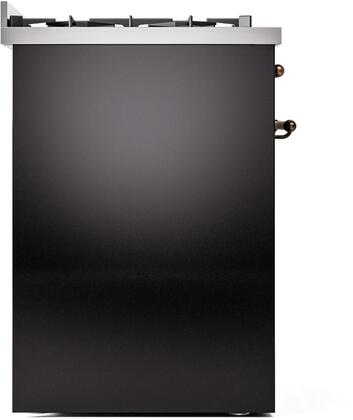 ILVE Nostalgie II 30-Inch Dual Fuel Freestanding Range in Glossy Black with Bronze Trim (UP30NMPBKB)